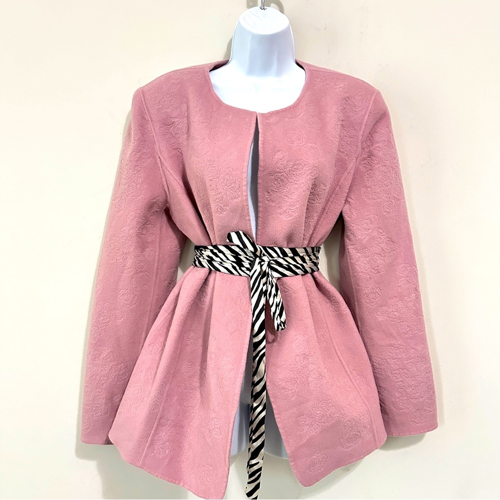 Linda Allard x Ellen Tracey Wool Lazer Embroidered Flower Pattern Jacket Size 14